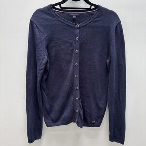 Tommy Hilfiger Sweater Women M Navy‎ Pima Cotton Preppy Button Down Cardigan